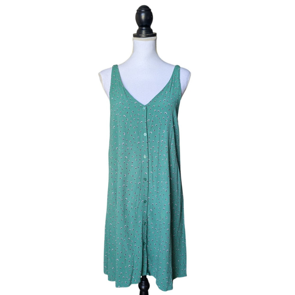 & Other Stories Green Floral Print Button Front Tank Dress Size 8 Loose